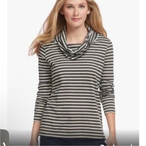 L.L. Bean Cowl Neck Long Sleeve Pima Cotton Gray Stripe Shirt